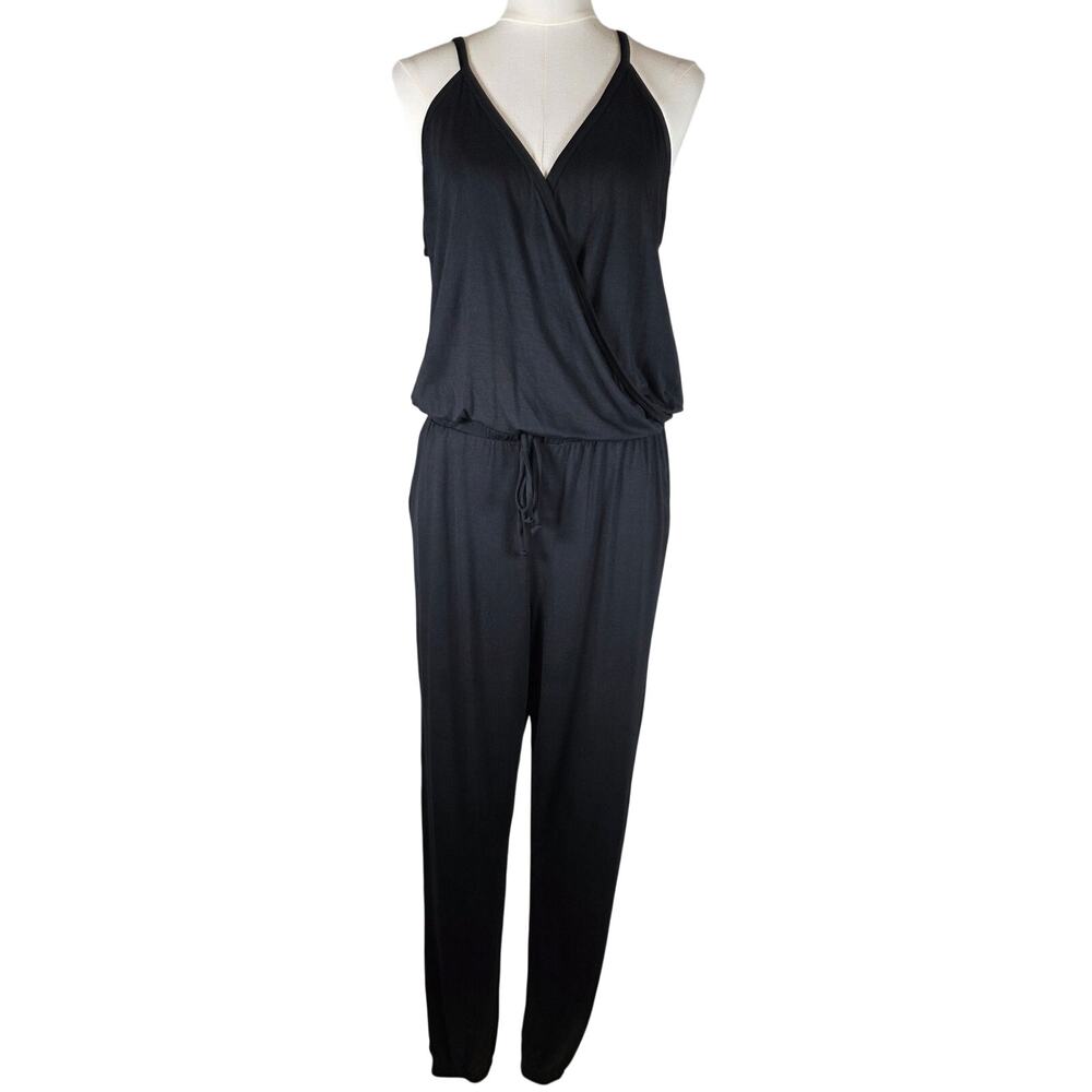 Go Couture L Black Sleeveless Modal Jogger Jumpsuit